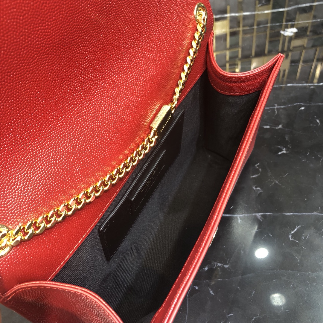 Saint Laurent Kate Medium Grain Calfskin Shoulder Bag Handbag Red 364021 Gold